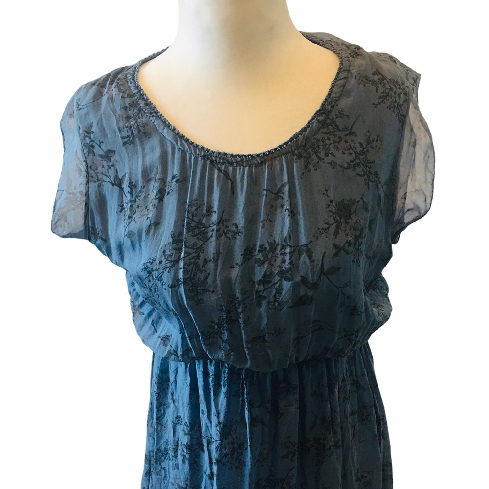 GIULIA 100% Silk Made in Italy Blue Boho Dress L - Picture 4 of 11